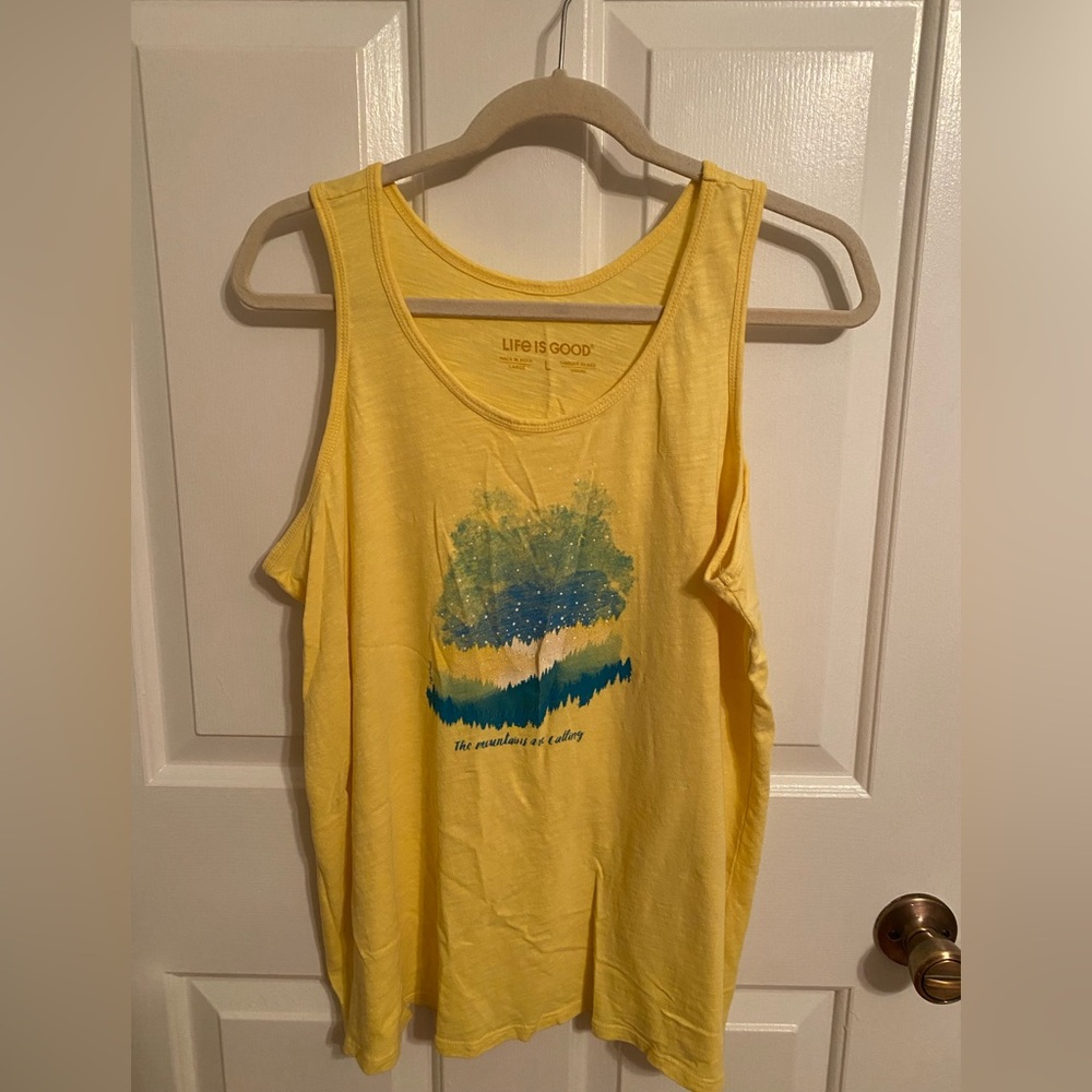Life Is Good Sunny Yellow Tank with Nature Graphic
